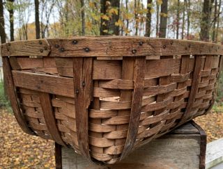 Antique Bent Wood Splint Basket Country Primitive Gathering Laundry Design Huge