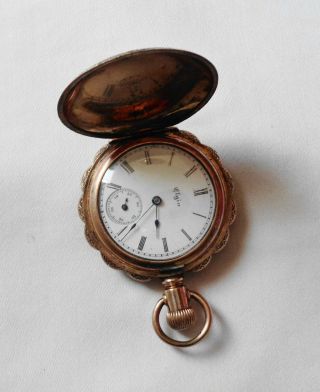 Antique 1896 Elgin Pocket Watch 15yrs Gf Hunt Case 0s 7j Running Scallop Case