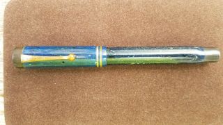 Antique Parker Duofold Lucky Curve Lapis Blue Oversize 5 1/2 " Fountain Pen