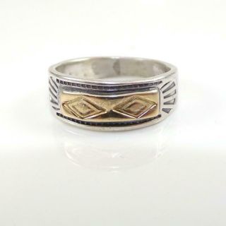 Vintage Antique Sterling Silver 14k Yellow Gold Ring Size 4.  5 Lhh3
