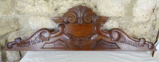 41 " Antique French Hand Carved Wood Solid Oak Pediment -