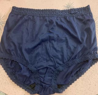 Vintage Nylon Blue Stretch Lace Granny Panties Full Briefs Sissy Size Bow Olga?