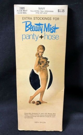 Vintage Extra Stockings Beauty Mist Panty,  Hose Navy Tall Extra Tall