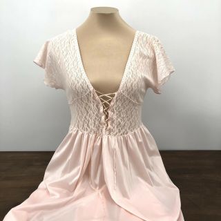Vintage Cinema Etoile Lace Up Ballet Pale Pink Nylon Nightgown Lingerie Size Med
