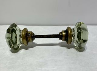 Set Of Antique Vintage Heavy Glass Door Knobs With Brass Base 8 Point
