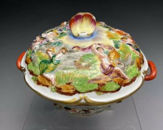 Antique Gold Gilded Capodimonte Porcelain Lidded Serving Bowl