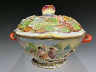 Antique Gold Gilded Capodimonte Porcelain Lidded Serving Bowl 2