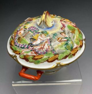 Antique Gold Gilded Capodimonte Porcelain Lidded Serving Bowl 3