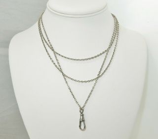 Antique 50 " Muff Guard Chain Sterling Silver 925 Oval Cable Chain Necklace