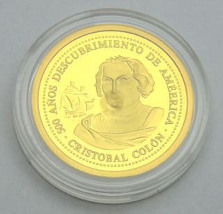 Spain Ecu 1993 Christoph Columbus 1/10 Oz Gold Proof Coin Bar Bullion Certificat