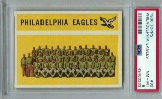 1960 Topps Football Card 92 Team,  Philadelphia Eagles Graded Psa 8