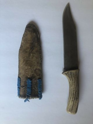 Mountain Man Antique Bowe Knife,  14 Inch Long,  8 Inch Blade,  Antler Handle