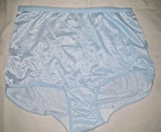 Vintage Trend Basics Shiny Light Blue Nylon Brief Panty Panties Nwot Sz 8 / Xl