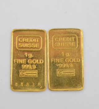 Bullion Two 1 Gram Credit Suisse.  999 Gold Bars
