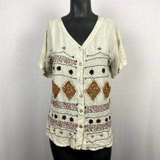 Vintage Western Embroidered Aztec Button Down Shirt Size M
