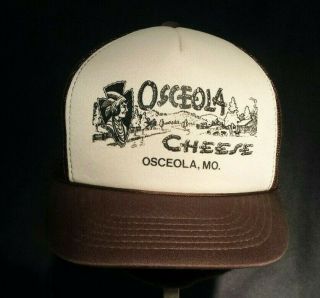 Vtg 70 - 80s Brown Cream Foam Mesh Snapback Trucker Farmer Hat Cap Osceola Cheese