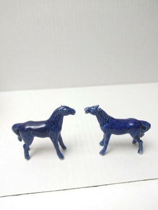 Vintage Set Of 2 Cobalt Blue Porcelain Miniature Horse Figure About 2 3/4.  Long