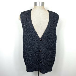 Mens Size Xl Carraig Donn 100 Wool Fishermens Sweater Vest Cable Knit Cardigan