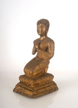 Antique Thailand Buddha Monk Bronze Gilt Statue Rattanakosin