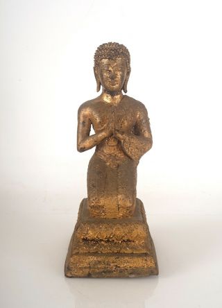 Antique Thailand Buddha Monk Bronze Gilt Statue RATTANAKOSIN 2