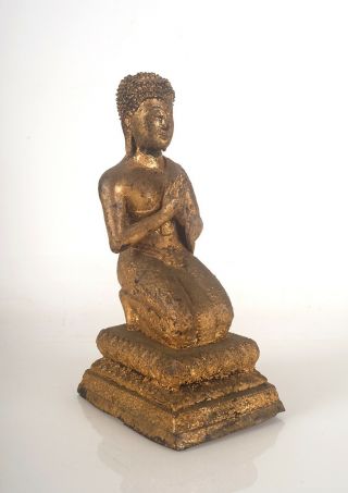 Antique Thailand Buddha Monk Bronze Gilt Statue RATTANAKOSIN 3