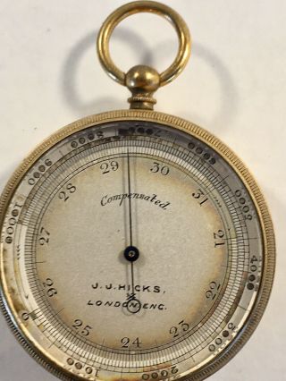 Fine Gilded Brass Compensated Pocket Barometer Altimeter J.  J.  Hicks Of London