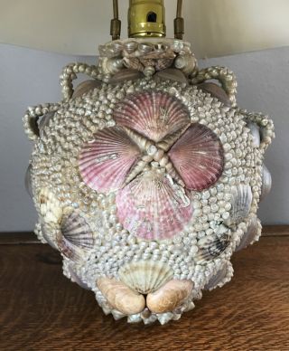 Antique Victorian Sailors Valentine Seashells Shell Art Lamp,  Quite Fabulous