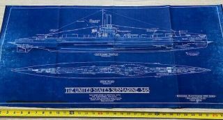 Vintage Us Submarine S48 1921 Blueprint Plans 2 Sheets 36 " X17 "