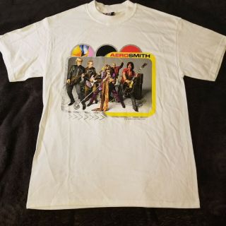 Aerosmith Vintage 2001 Just Push Play Tour White T - Shirt Size Medium W Giant Tag