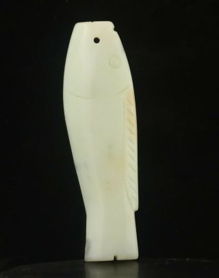 Old China Natural Hetian White Jade Hand - Carved Statue Fish Pendant