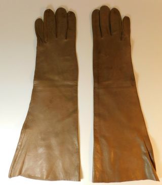 Tan Real Kid Leather Ladies Long Gloves 14 1/2 "