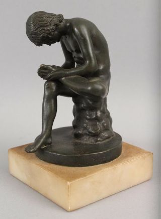19thc Antique Victorian Grand Tour Miniature Bronze Boy & Thorn Greek Sculpture