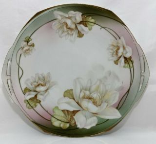 Mz Moritz Zdekauer Austria Porcelain Cake Plate W/handles 10.  75 " Floral Antique