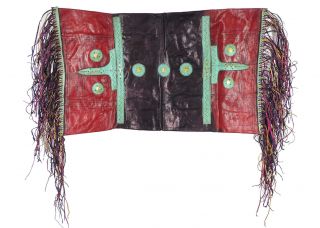 Tuareg Leather Saddle Cushion Fringed Mali African Art