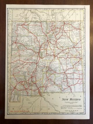 1921 Mexico Map With Highways,  Pre - Route 66,  Cram 