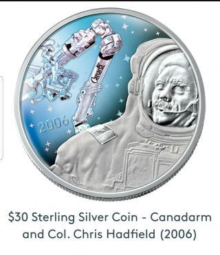 2006 Canada $30 Sterling Silver - Canadarm W/selective Hologram.  Box And
