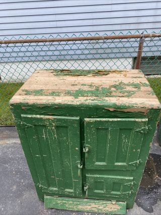 Antique Vintage Oak Ice Box Refrigerator Ornate Hardware