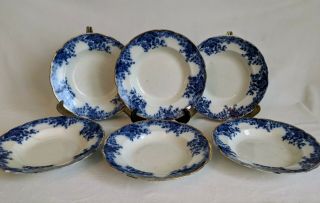 Antique " Marguerite " W.  H.  Grindley Flow Blue 9 " Soup Bowls 6