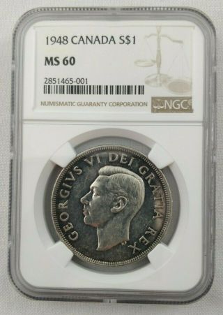 1948 Canada $1 Silver Dollar Ngc Ms - 60 Key Date Graded