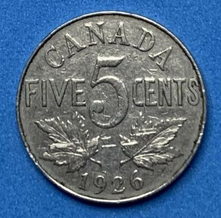 1926 Far 6 Canada Five Cent Coin King George V Nickel Key Date Low Mintage