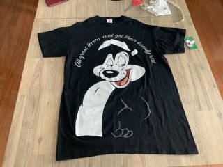Vintage 1993 Pepe Le Pew Looney Tunes Tee Shirt Size L Six Flags