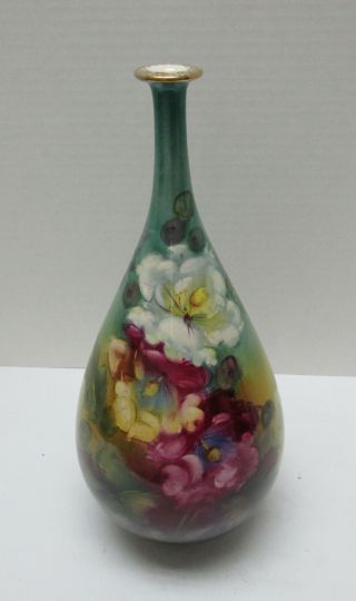 Antique Royal Bonn/ Franz Mehlem Germany Hand Painted Flowers Bud Vase 12 "