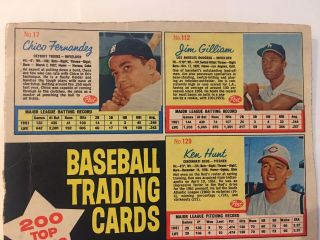 1962 Post Cereal Baseball Cards Full Sheet Jim Gilliam,  Willie Kirkland & More 2