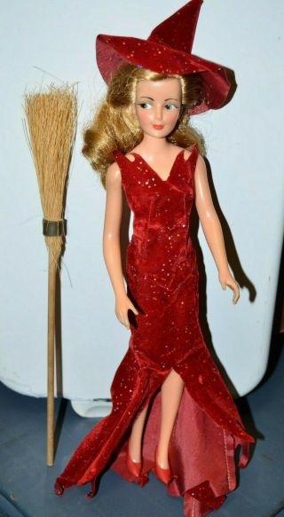 Vintage 1965 Ideal Bewitched Samantha Doll In Dress Hat Shoes Broom