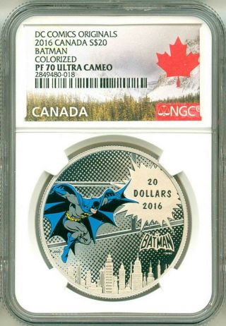 2016 Canada S$20 Dc Comics Originals Batman Colorized Ngc Pf70 Uc Box Ogp