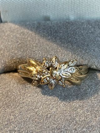 Vintage 10k Yellow Gold Diamond Horizontal Starburst Ring Size 7