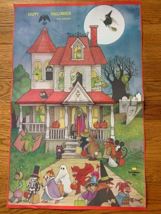 Vtg Happy Halloween Witch Trick Or Treat Scholastic Educational Poster 24 " X15 "