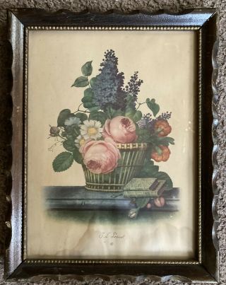 Vintage J.  L.  Prevost Botanical Floral Print In Frame