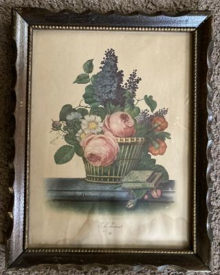 Vintage J.  L.  Prevost Botanical Floral Print in Frame 2