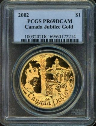 2002 $1 Pcgs Pr69dcam - 50th Anniversary Of Accession,  Gold Plated